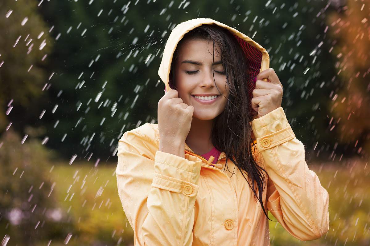 woman in rain storm