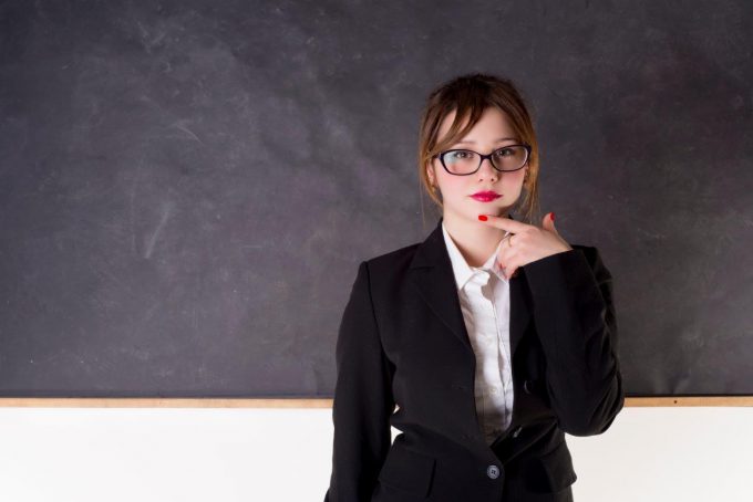 woman at chalk board