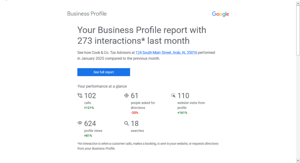 Google Business 2025-02-10 Profile Report